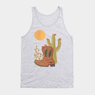 Southwest Cowboy Boots and Cactus with Full Moon Tank Top